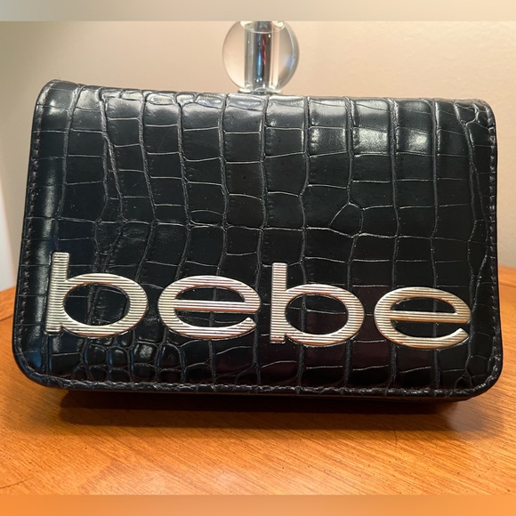 Bebe Fabiola Black Stamped Croc-Embossed Clutch / Crossbody NWOT